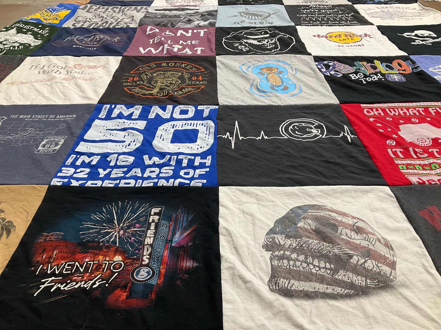 T-shirt quilt with travel, celebration themes by Heather from IL
