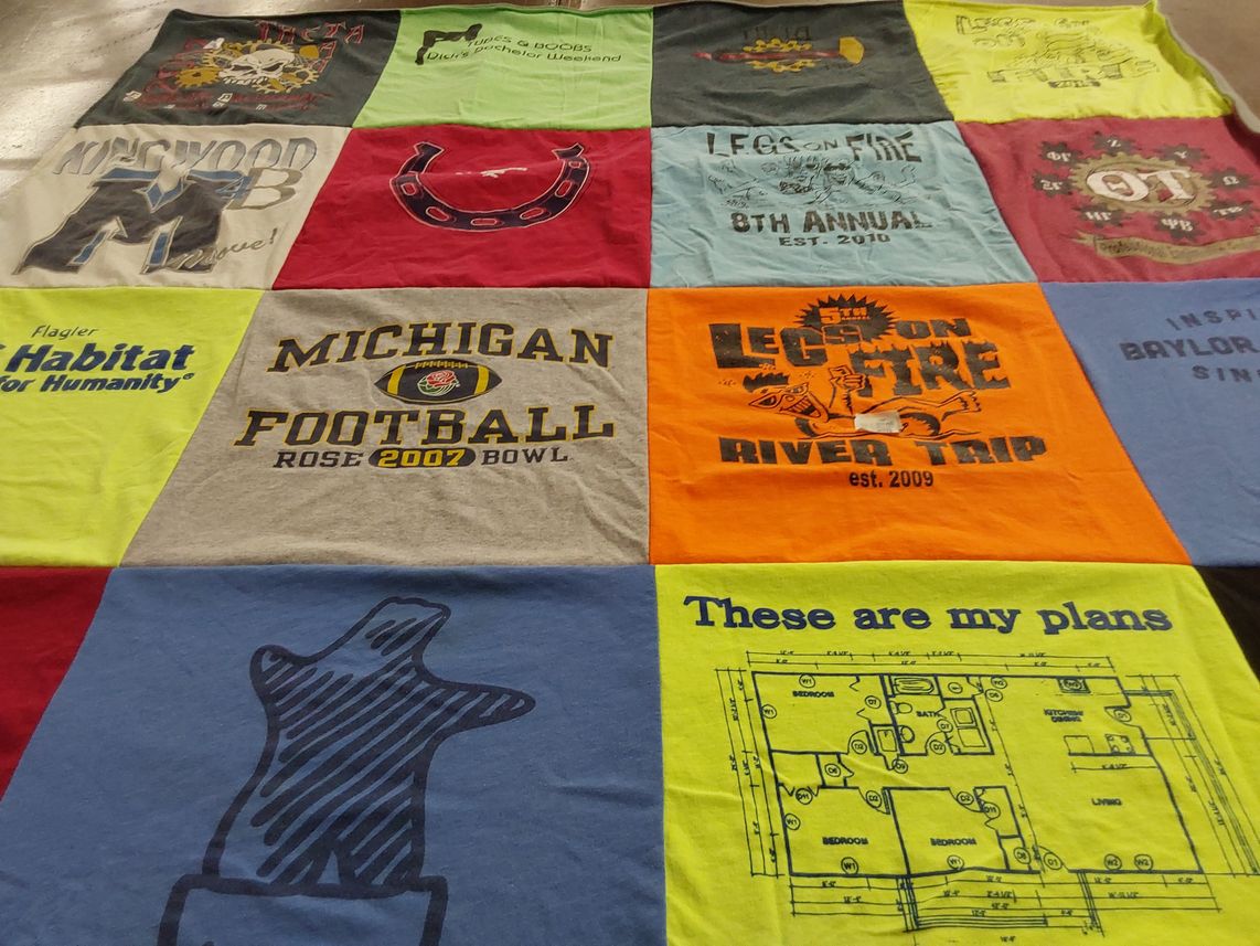 T-shirt quilt from university of michigan by Catherine from TX