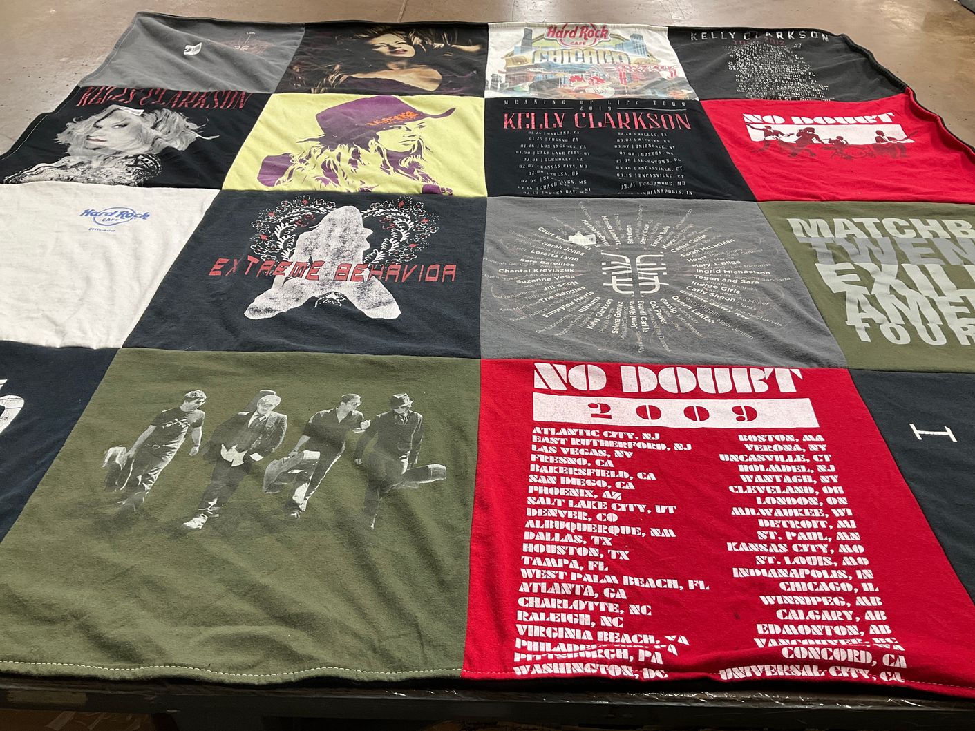 T-shirt quilt with music, concerts themes by kristen from MO