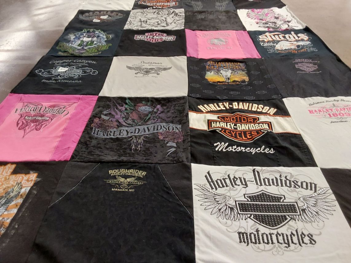 T-shirt quilt with motorcycling, motorbikes themes by Corrinne from ND