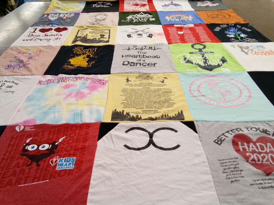 T-shirt quilt with dance, theater themes by High from CO