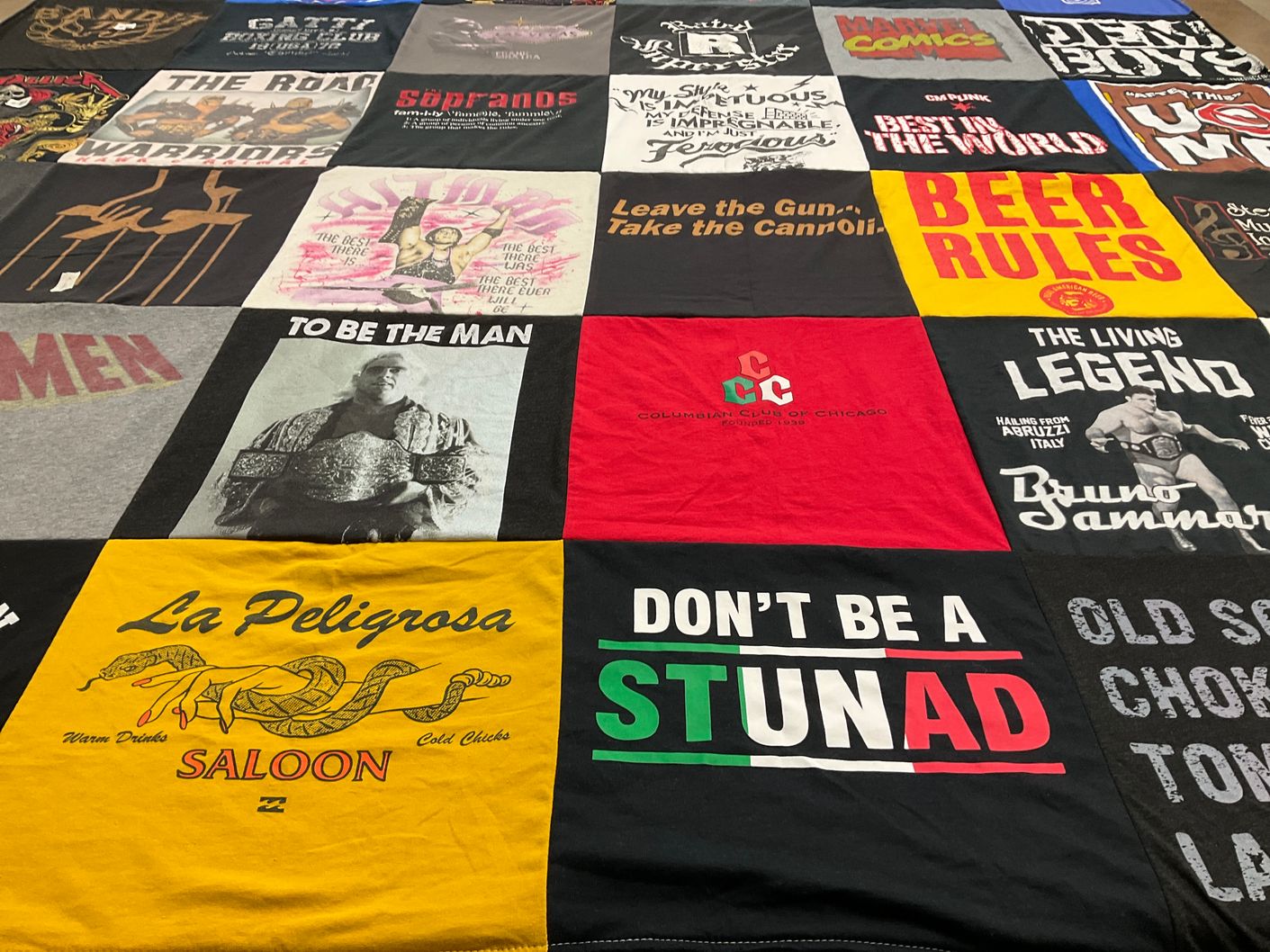 T-shirt quilt with wrestling, television themes by Michael from IL