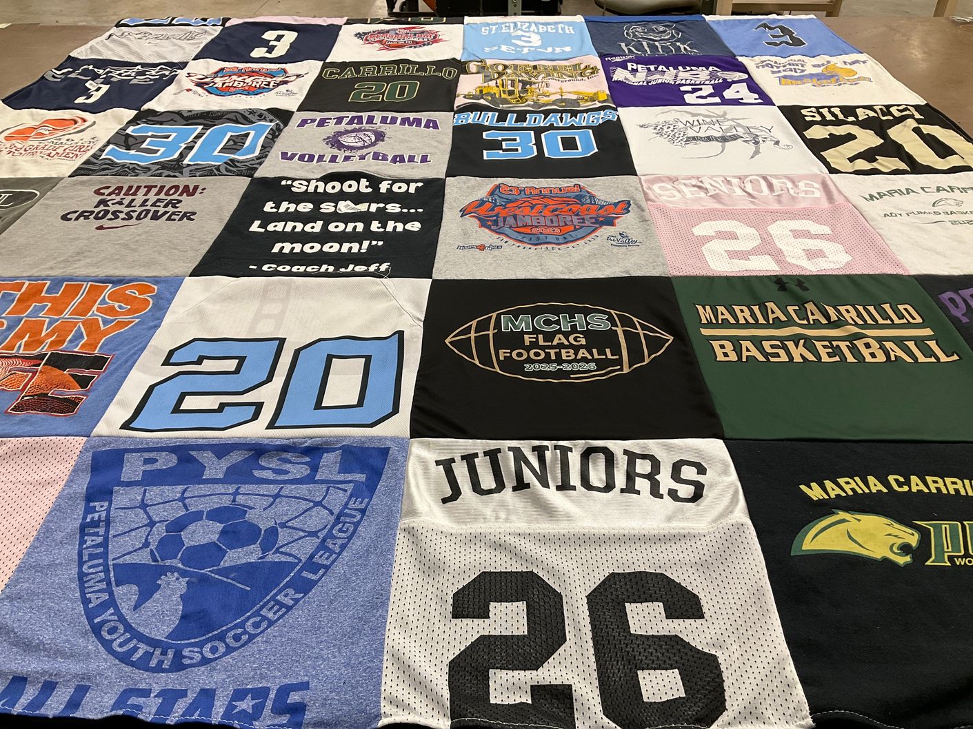 T-shirt quilt featuring maria carrillo basketball, mchs flag football by kimberly from CA