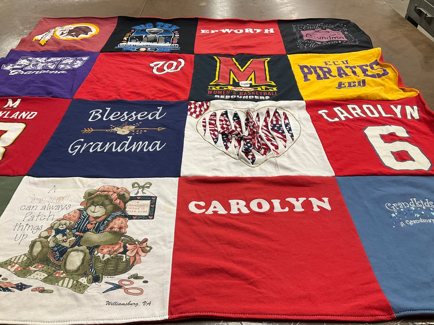 T-shirt quilt from james madison university, university of maryland by Annamarie from MD