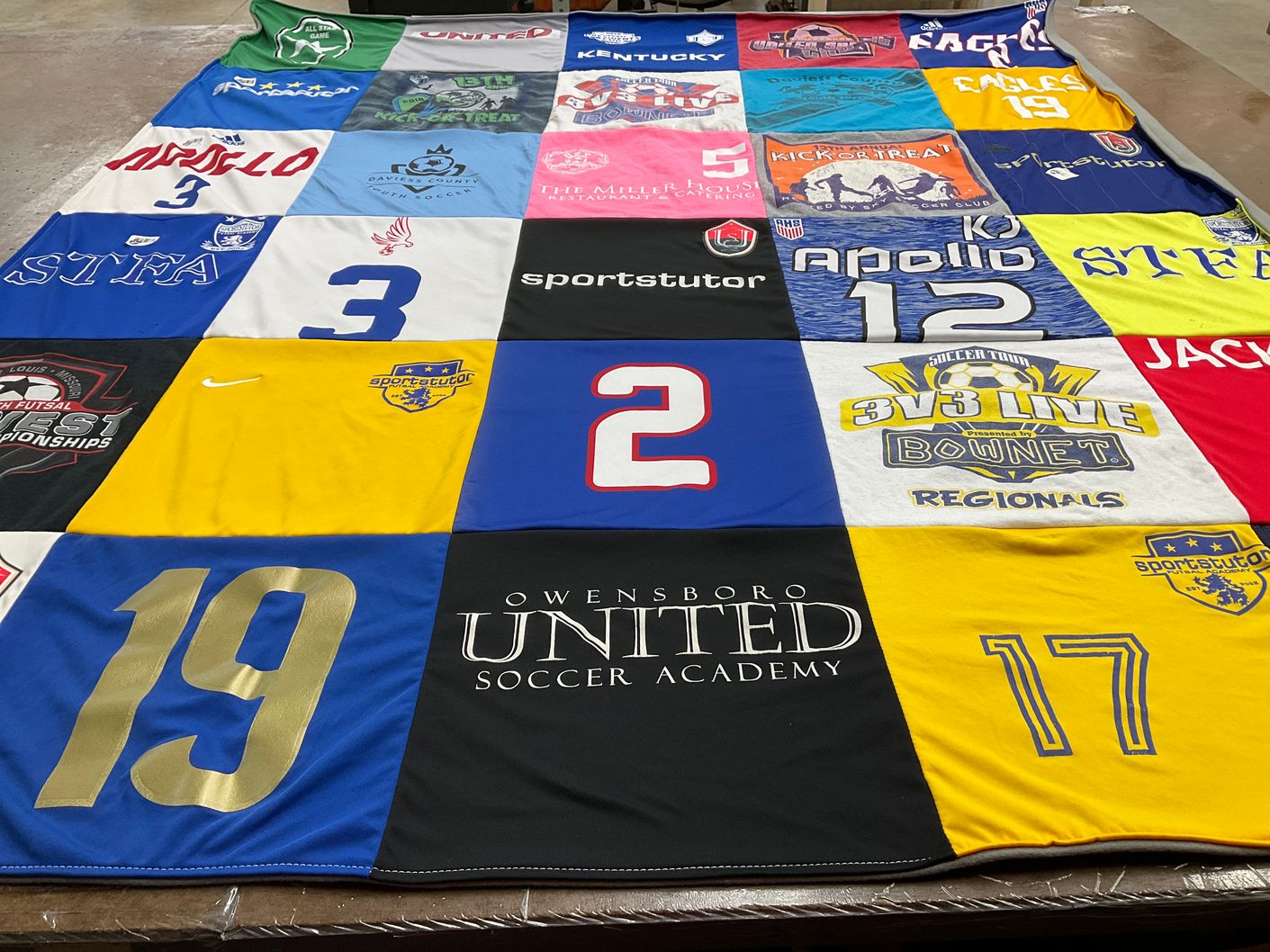 T-shirt quilt with soccer themes by Melissa from KY