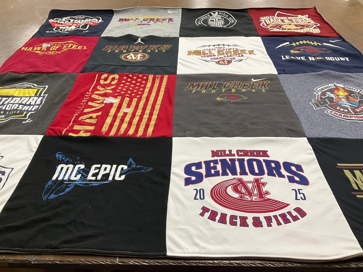 T-shirt quilt featuring mill creek track and field, mill creek hawks by Lisa from GA