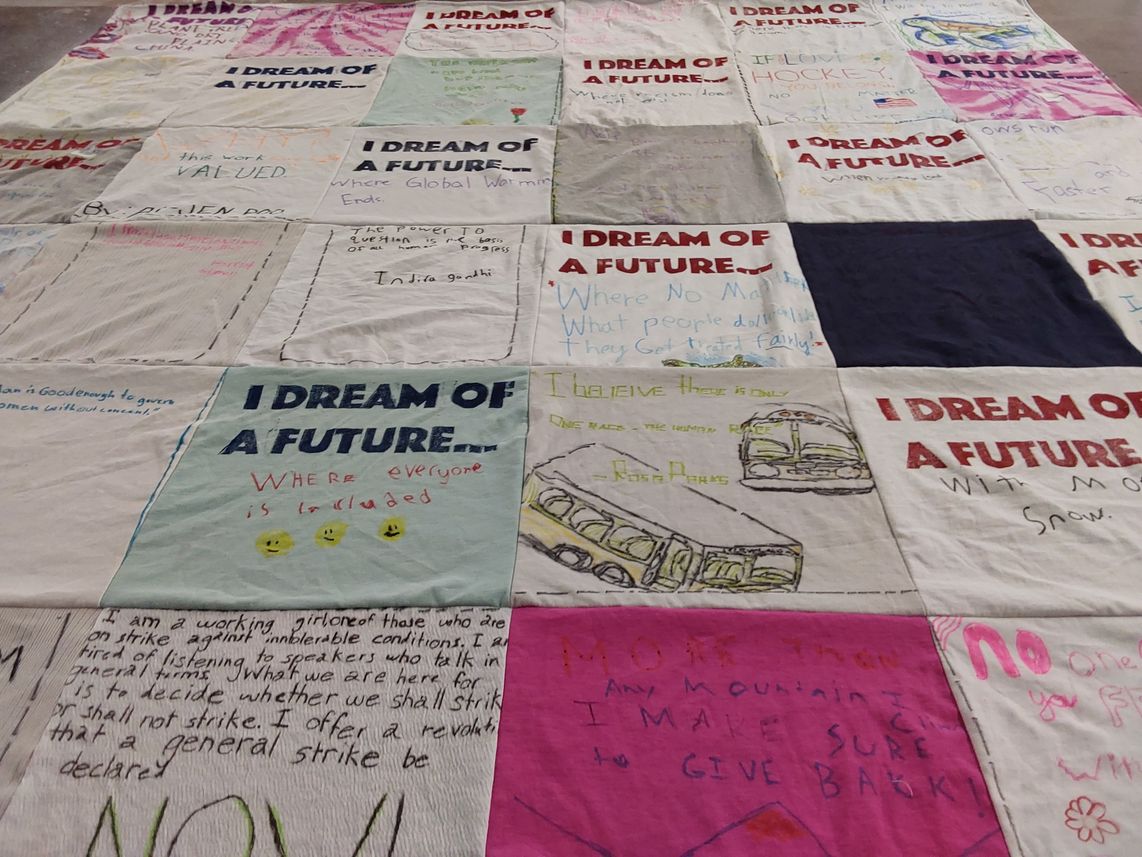 T-shirt quilt with activism, global warming themes by Mario from UT