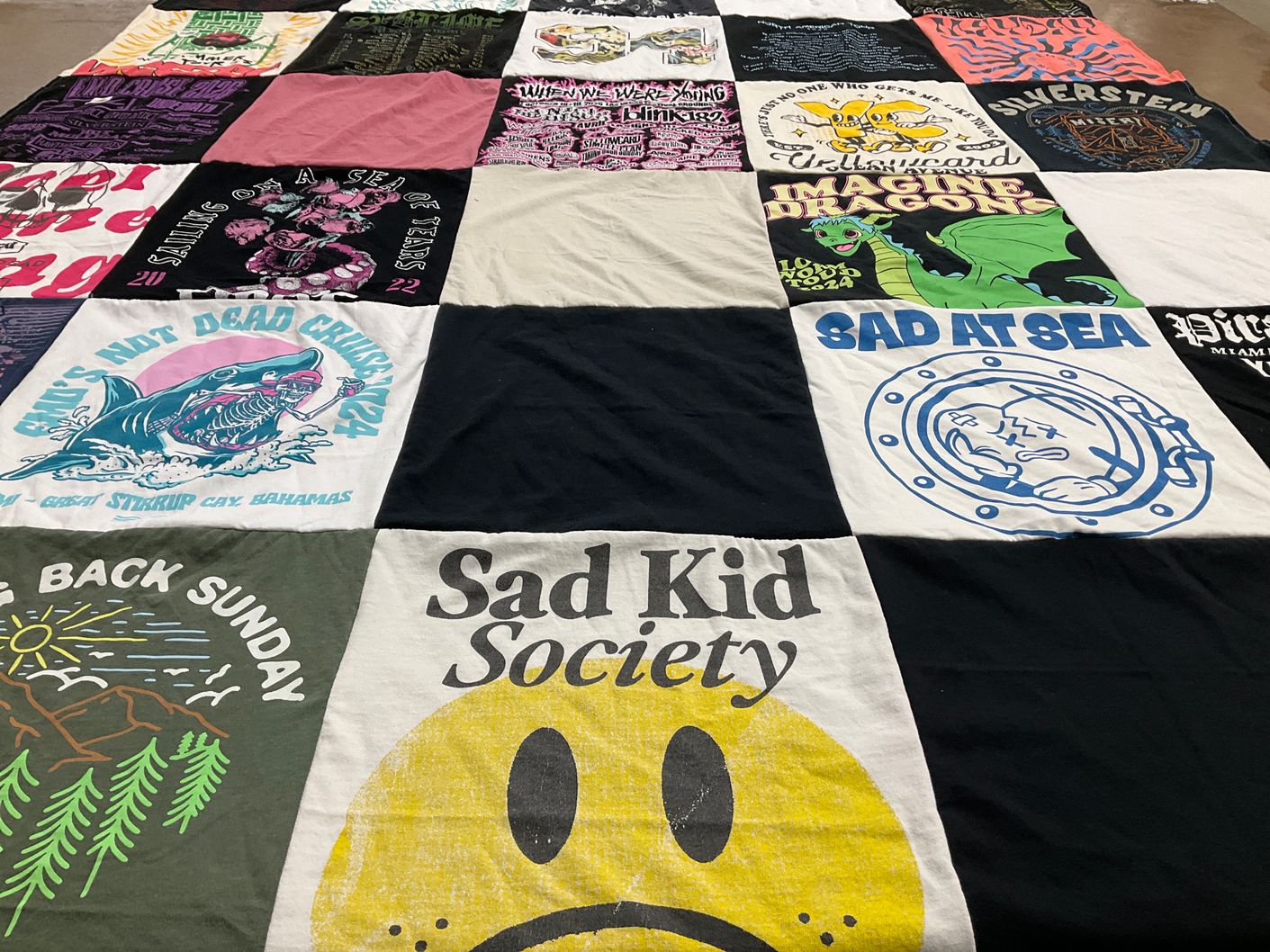 T-shirt quilt with music, concerts themes by Kristen from TX