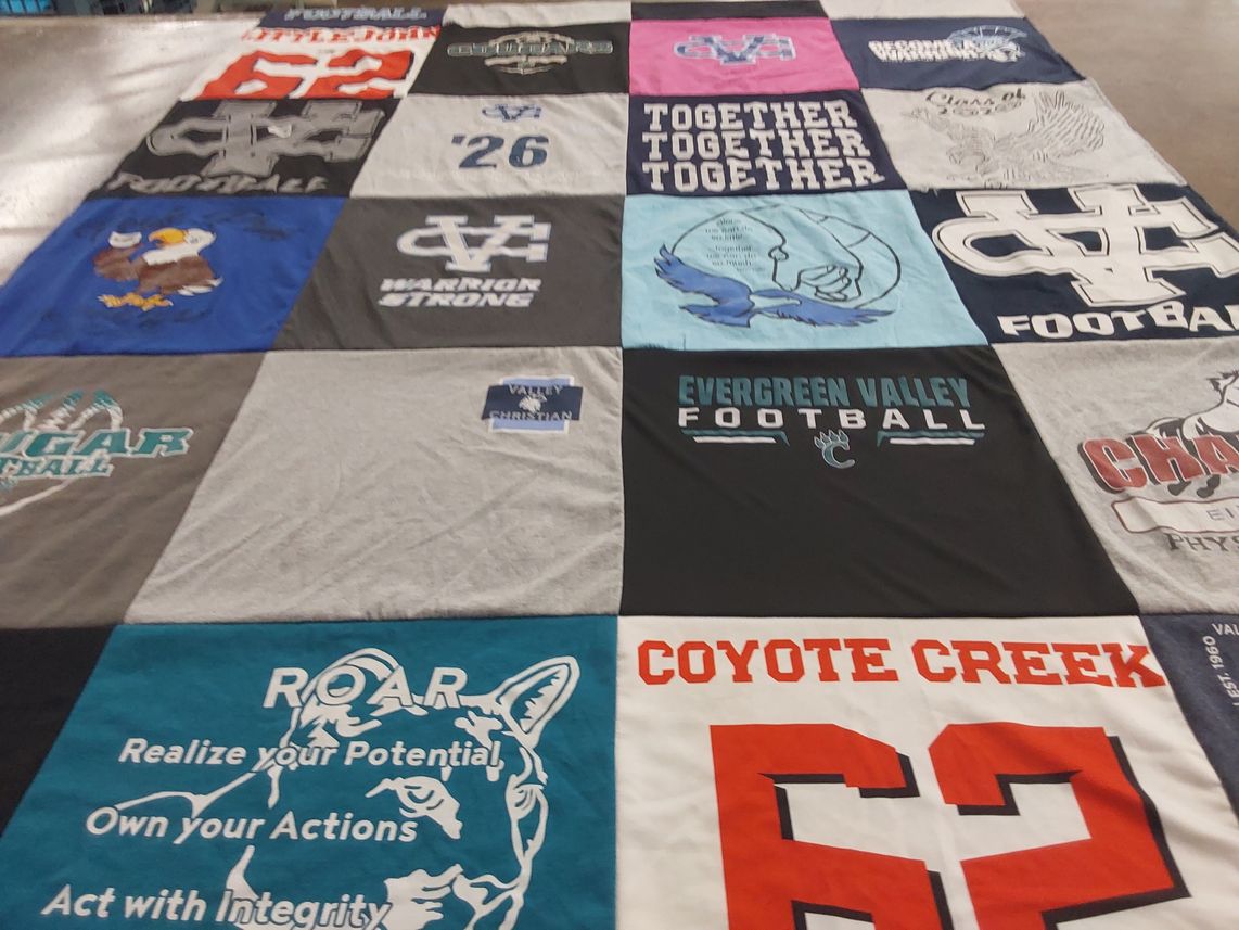 T-shirt quilt featuring evergreen valley football, valley christian football by Tracie from CA
