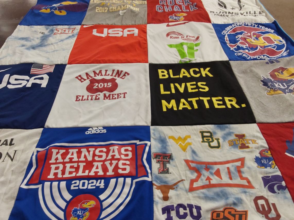 T-shirt quilt featuring university of kansas, hamline university by Honour from KS