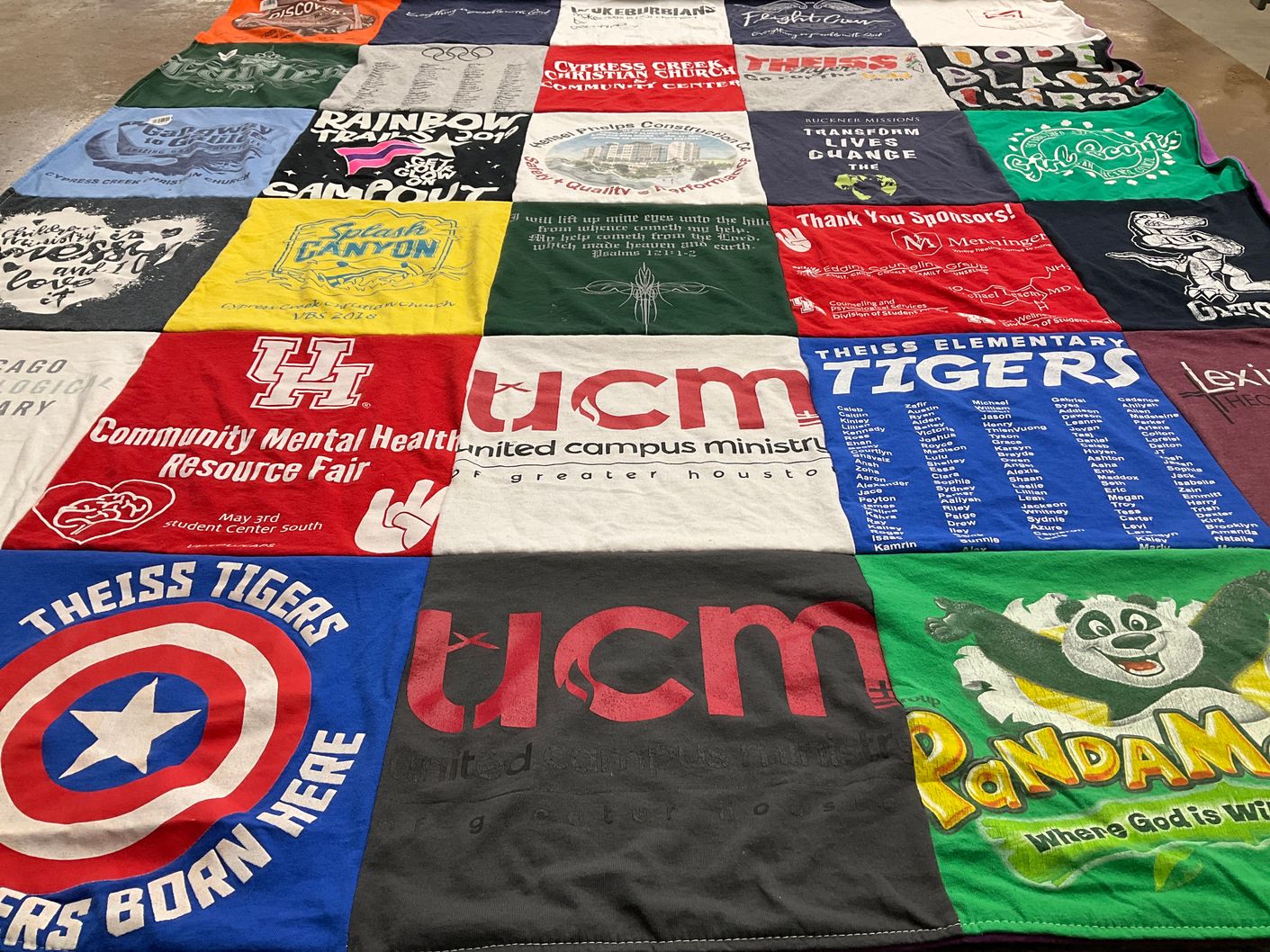 T-shirt quilt featuring theiss tigers by Tamika from TX