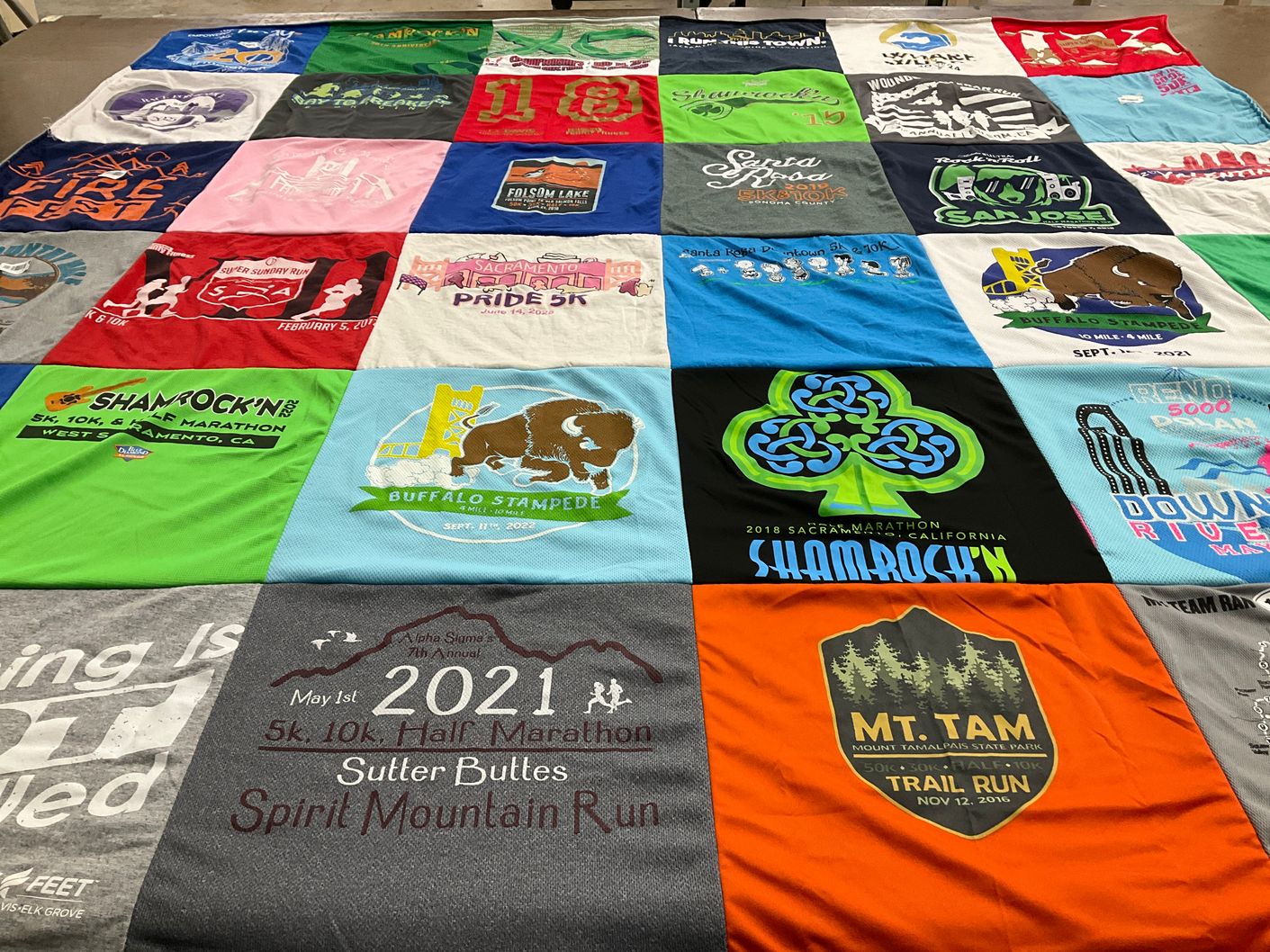 T-shirt quilt with running, marathons themes by Melissa from CA