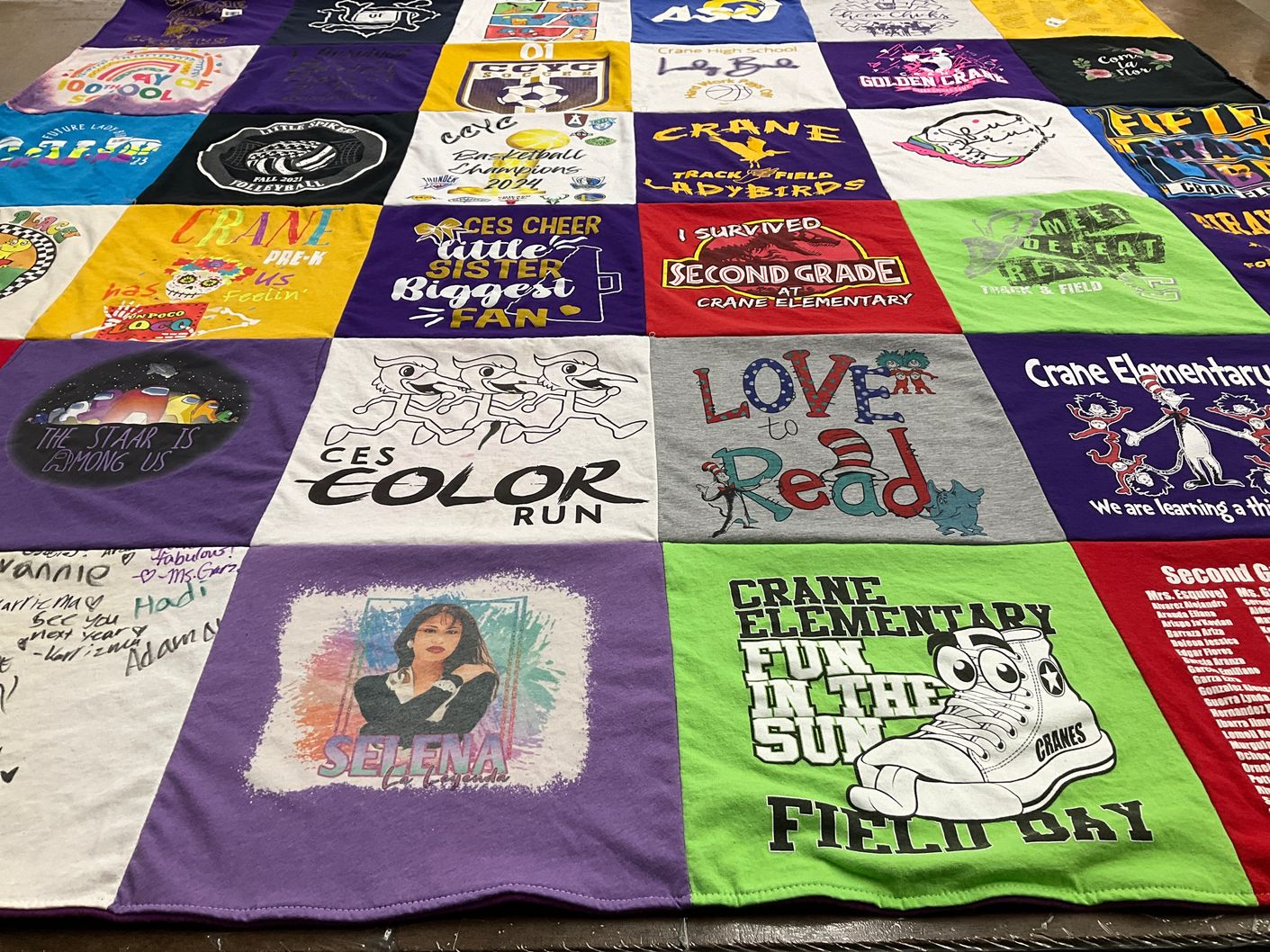 T-shirt quilt from crane elementary school by Maritza from TX