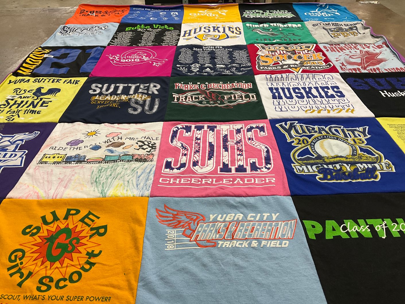 T-shirt quilt featuring yuba city huskies, sutter cheerleading by Melisa from CA