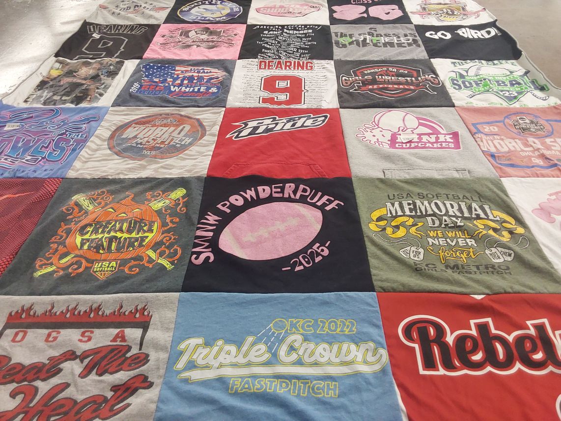 T-shirt quilt with softball, fastpitch themes by Candie from KS
