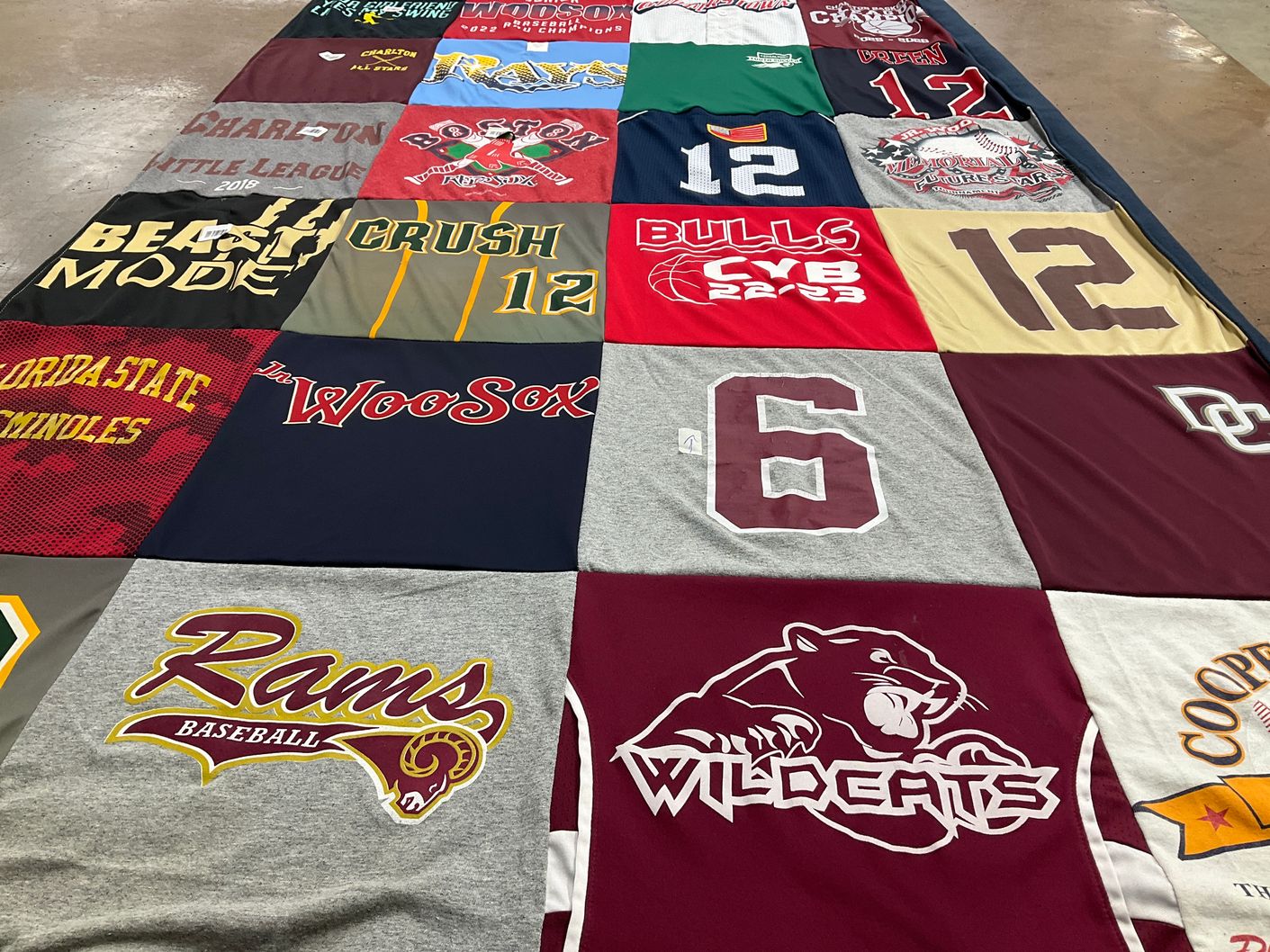 T-shirt quilt featuring rams baseball, wildcats by Amy from MA