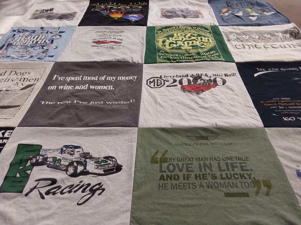 T-shirt quilt with cars, racing themes by Pauline from MI