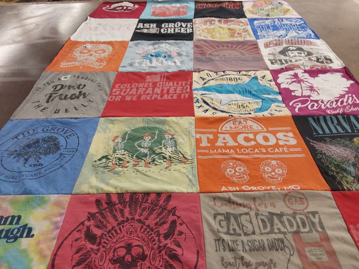 T-shirt quilt with food, music themes by Travis from MO
