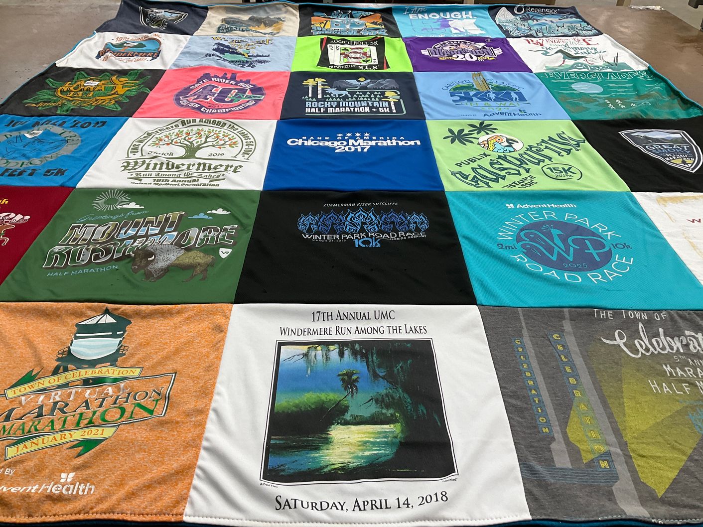 T-shirt quilt with running, marathons themes by Julie from FL
