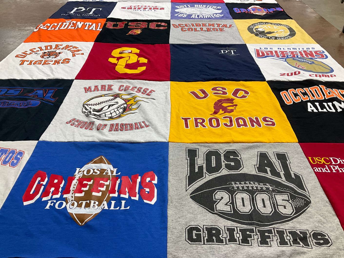 T-shirt quilt featuring los alamitos griffins, usc trojans by Sandy from CA