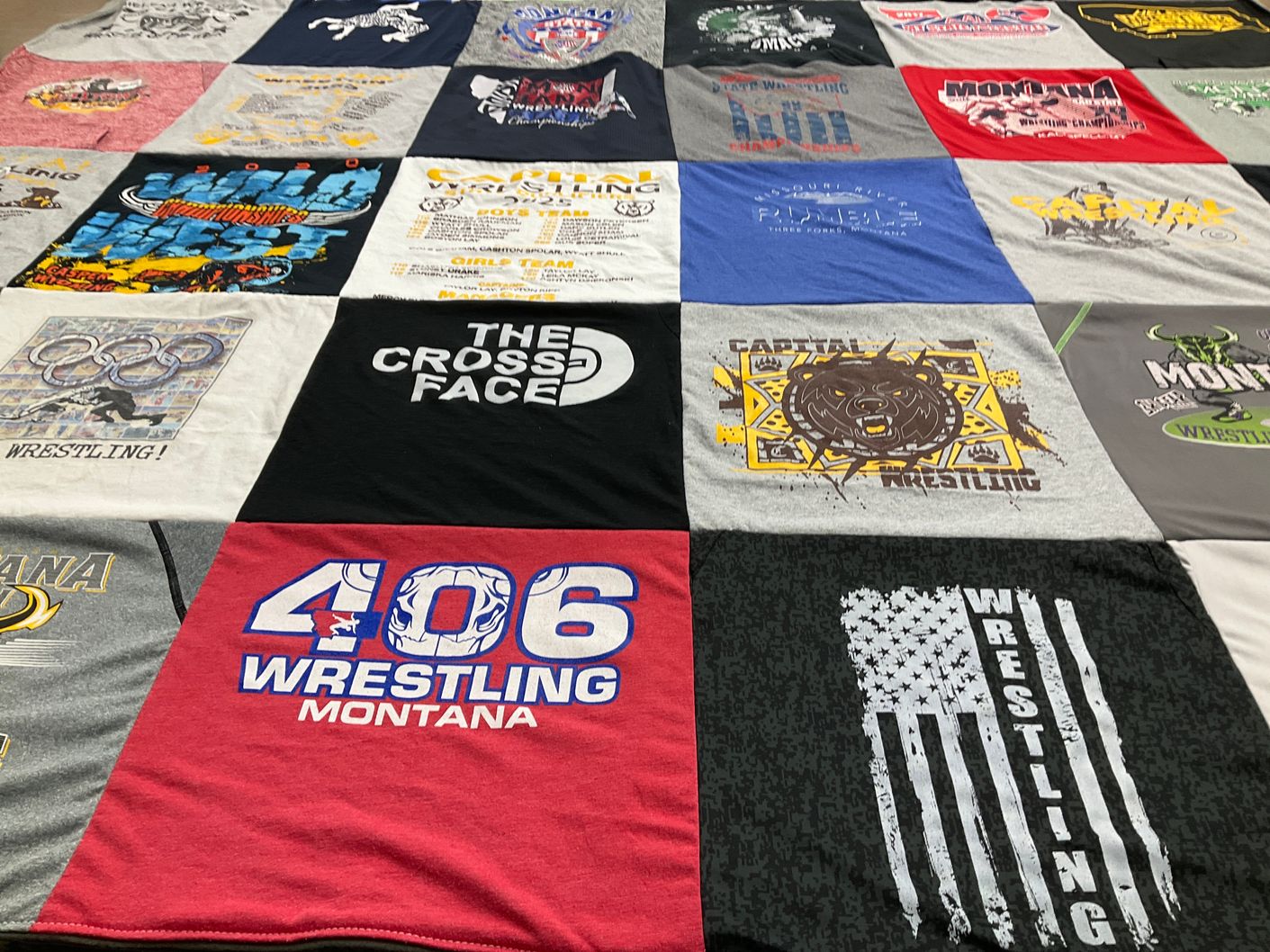 T-shirt quilt with wrestling, sports themes by Jennifer from MT
