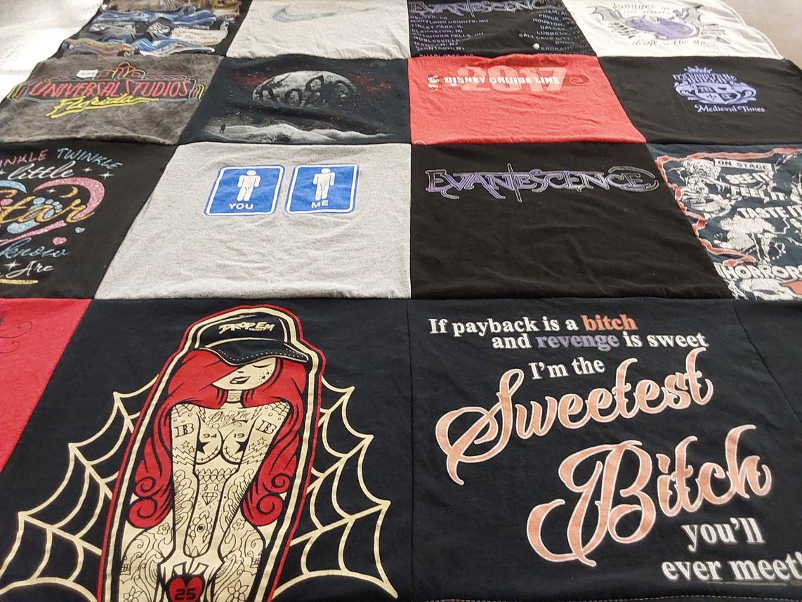 T-shirt quilt with music, amusement parks themes by Pamela from TN