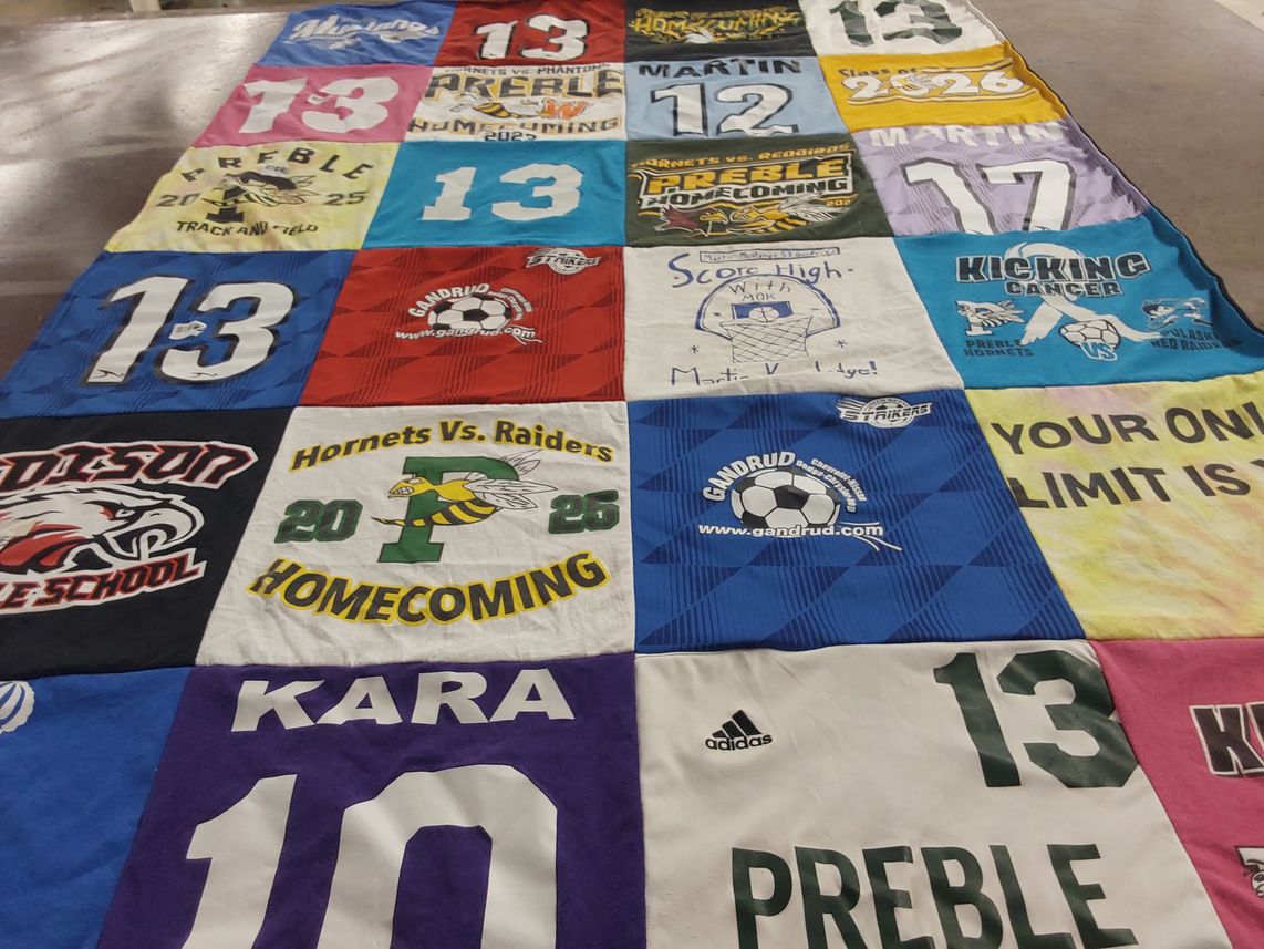 T-shirt quilt featuring preble hornets by Alyssa from WI