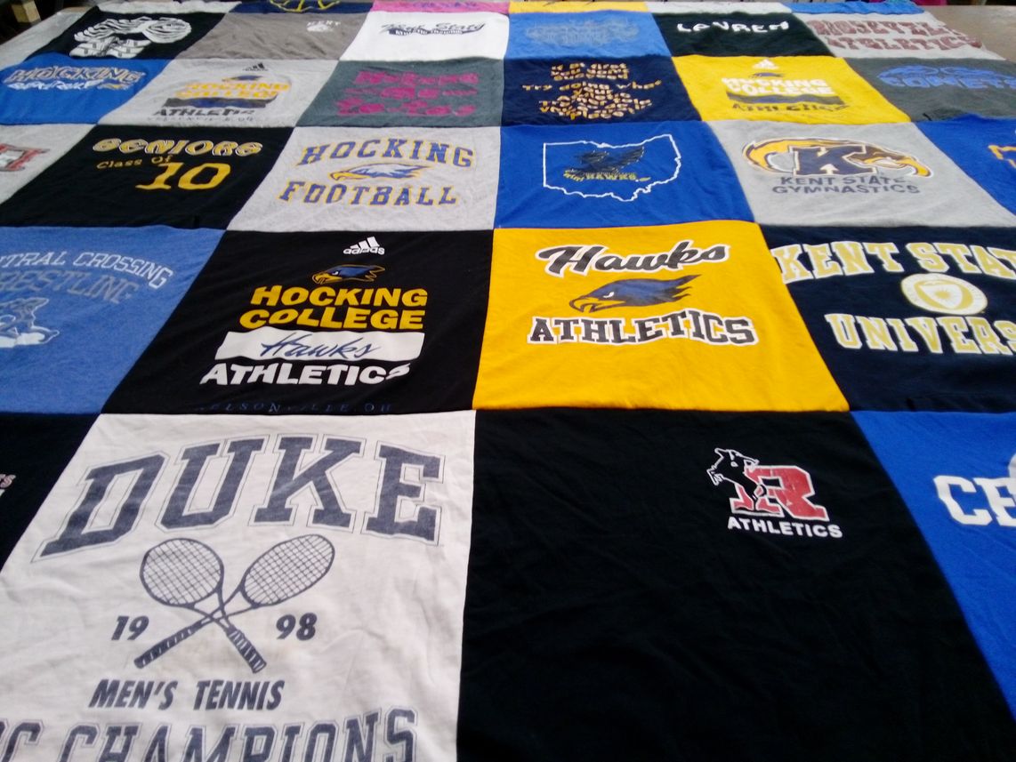 T-shirt quilt from hocking college, duke university by Lauren from OH