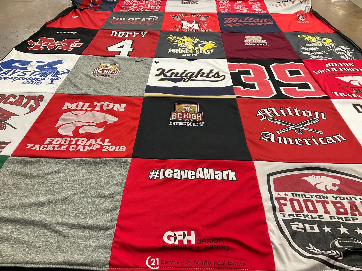 T-shirt quilt featuring milton youth football by Gretchen from MA