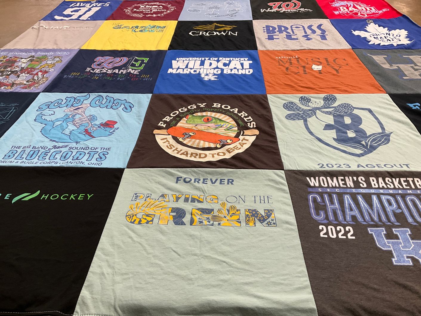 T-shirt quilt featuring wildcat marching band by Garrett from KY