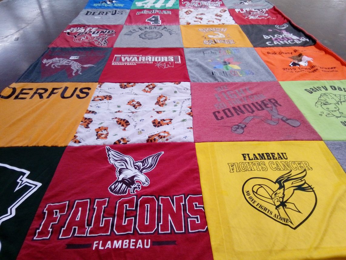 T-shirt quilt featuring derfus warriors, flambeau falcons by Gene from WI