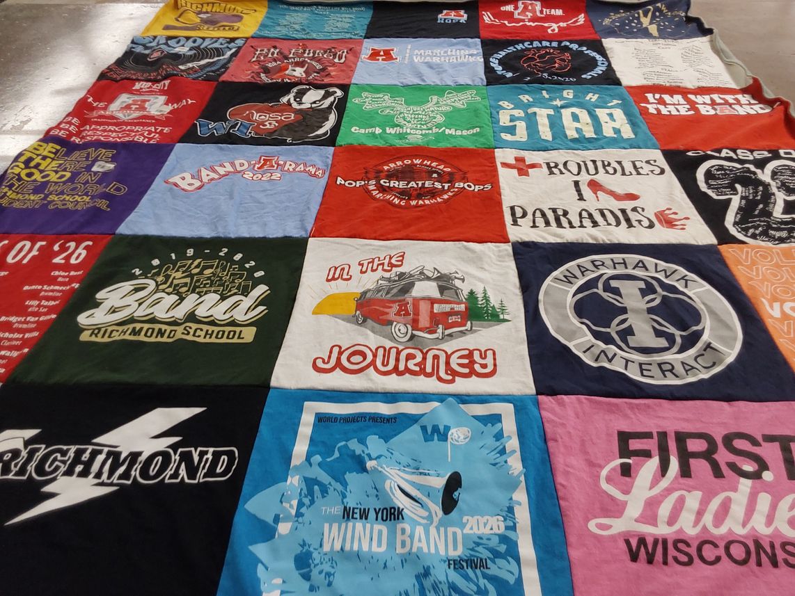 T-shirt quilt from richmond school by Suzanne from WI
