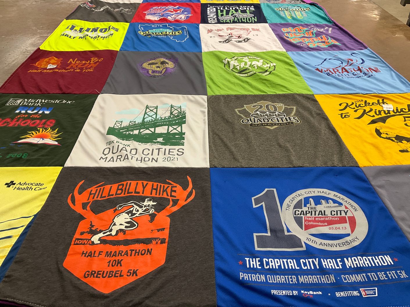 T-shirt quilt with running, marathons themes by Kevin from IA
