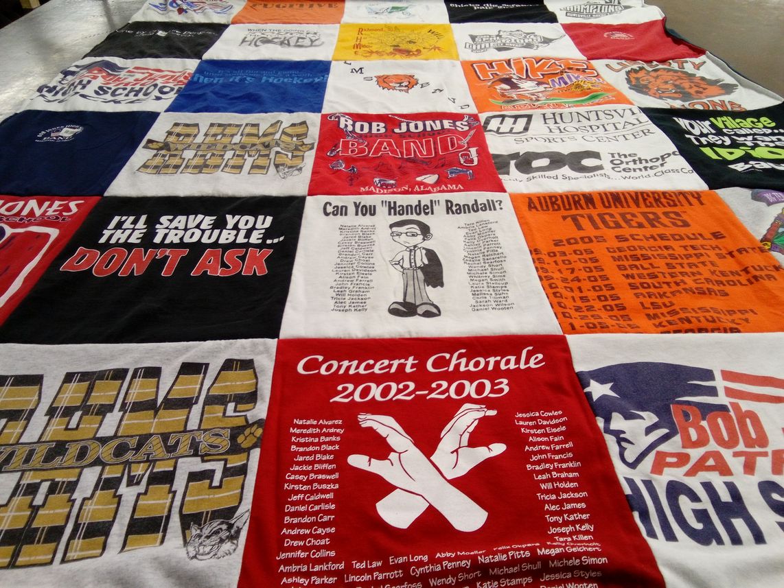 T-shirt quilt featuring auburn university tigers, bob jones high school by Janet from AL