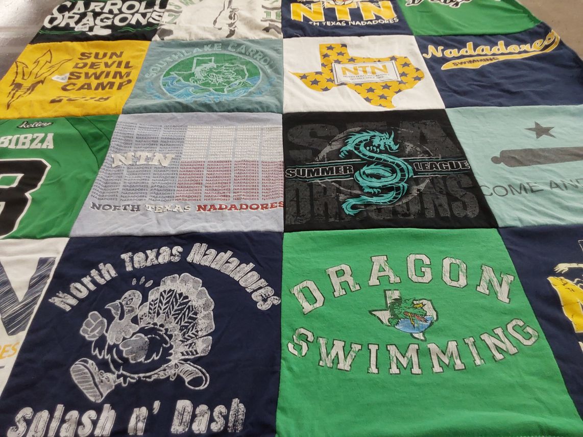 T-shirt quilt featuring nadaros swimming, dragon swimming by Emily from TX
