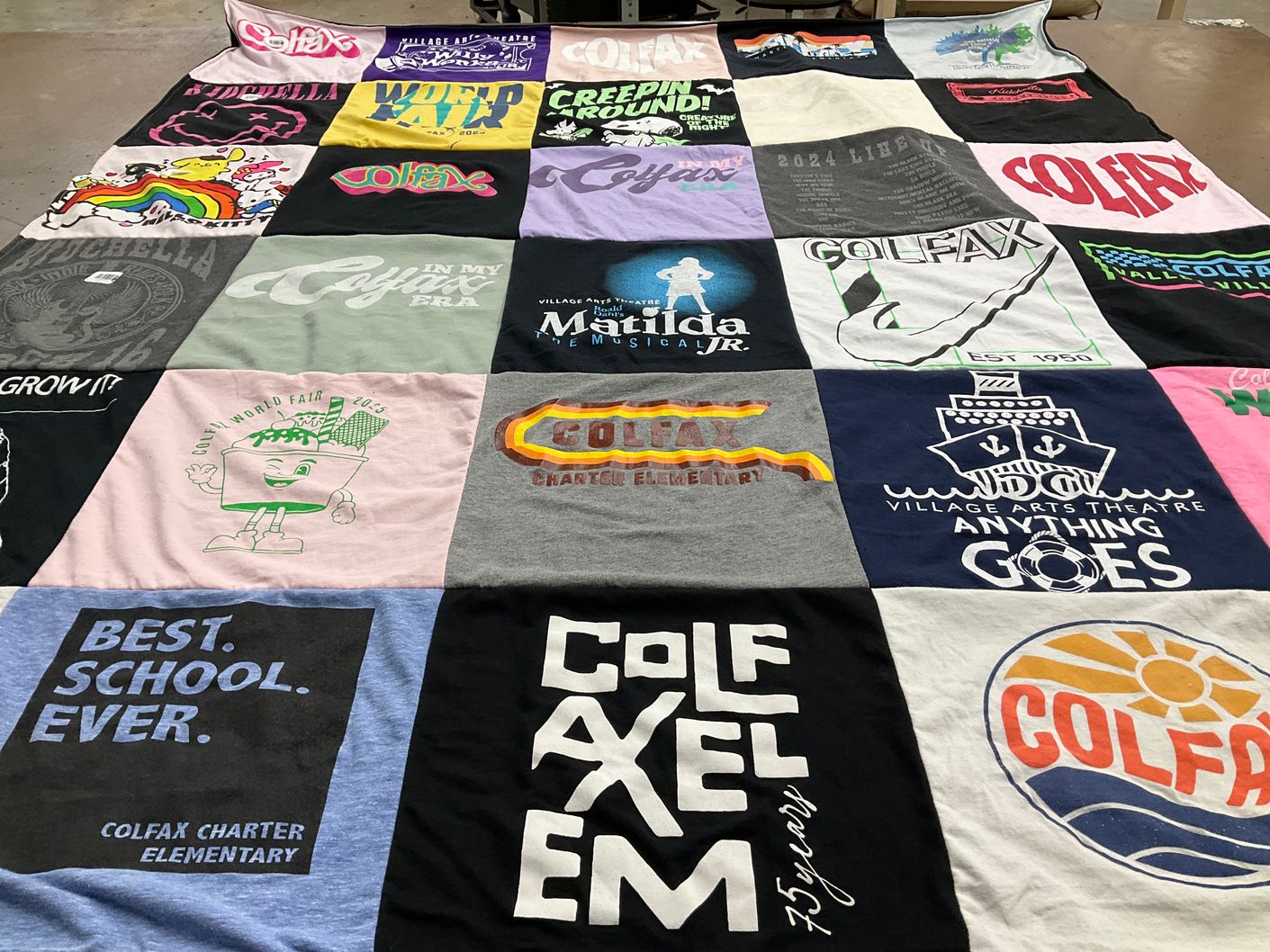 T-shirt quilt from colfax charter elementary by Jennifer from CA