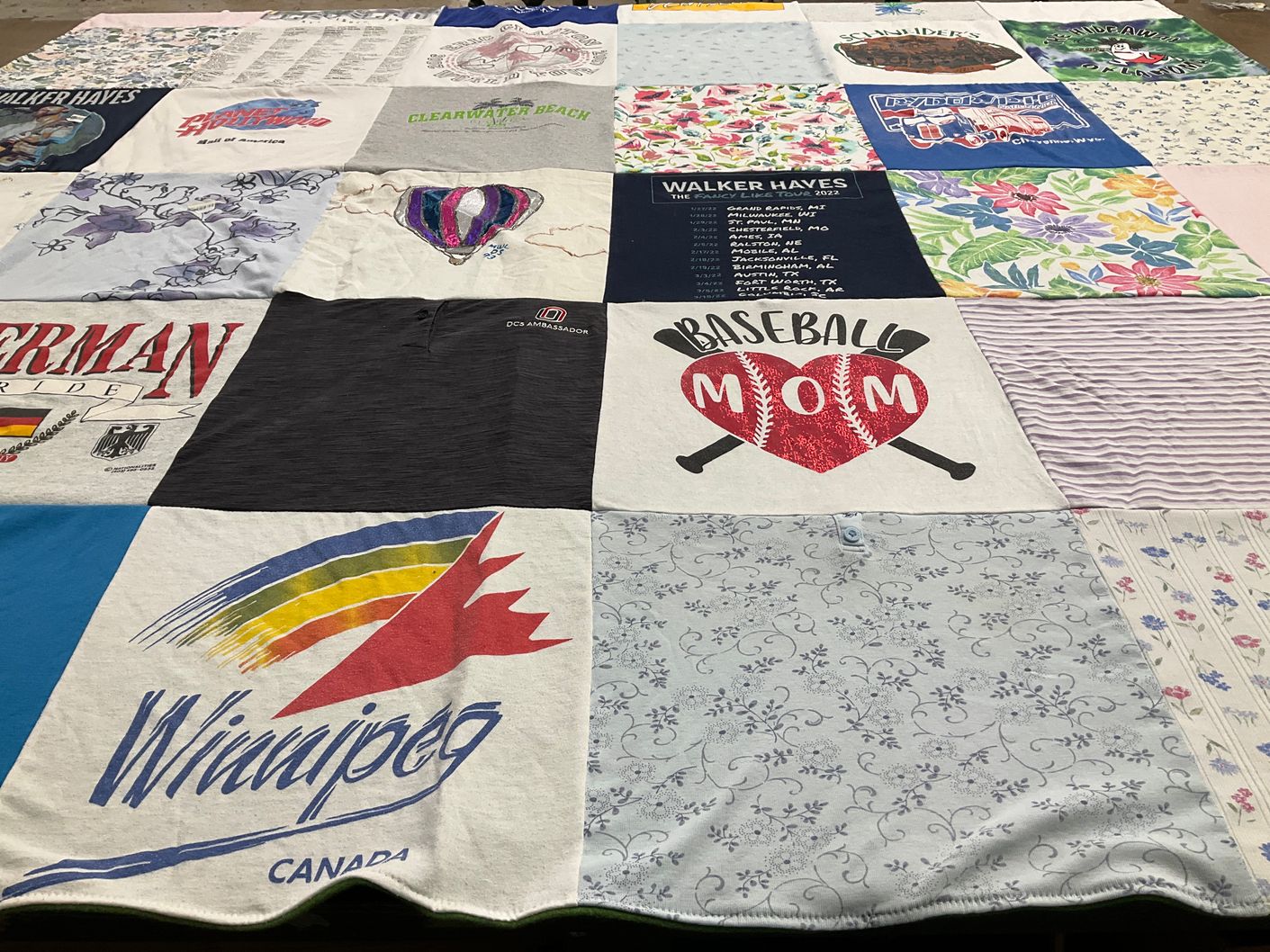 T-shirt quilt with baseball, music themes by Diana from NE