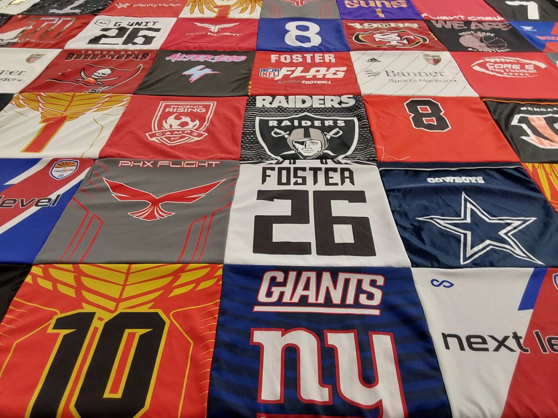 T-shirt quilt featuring new york giants, las vegas raiders by Will from AZ