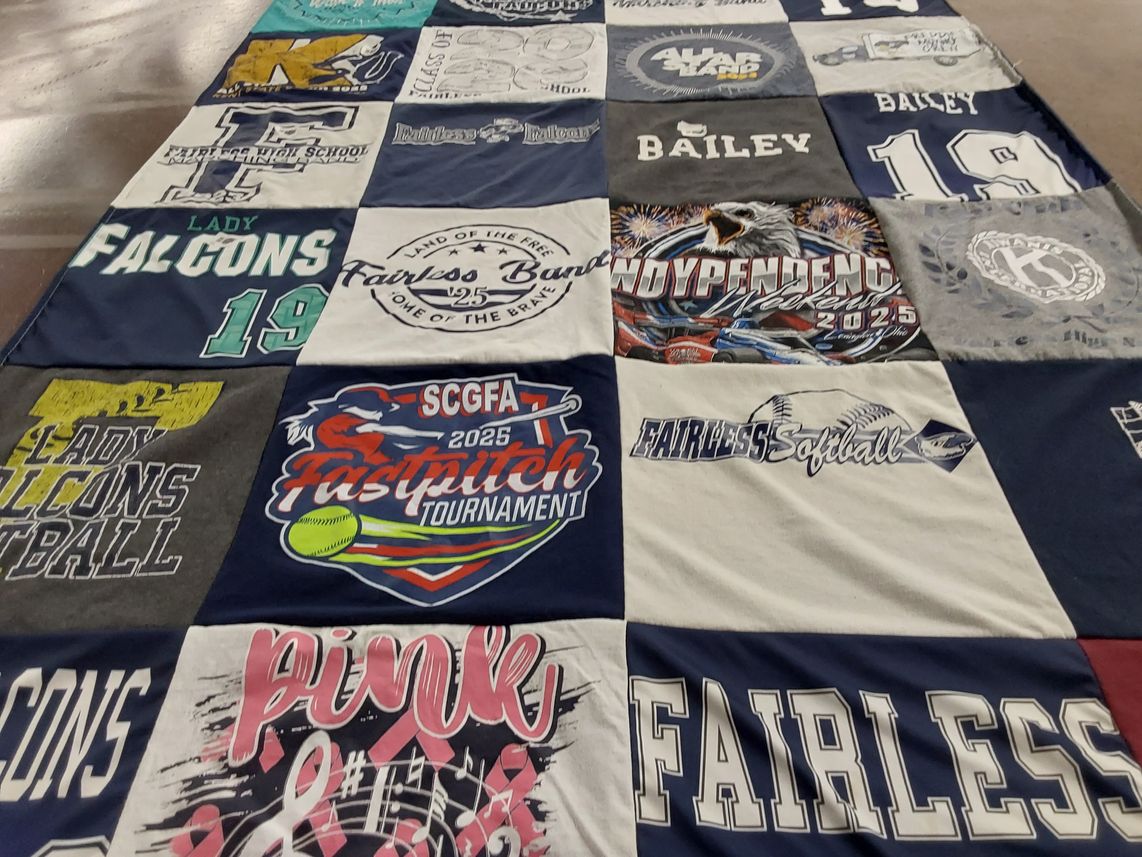 T-shirt quilt featuring lady falcons softball by Christine from OH