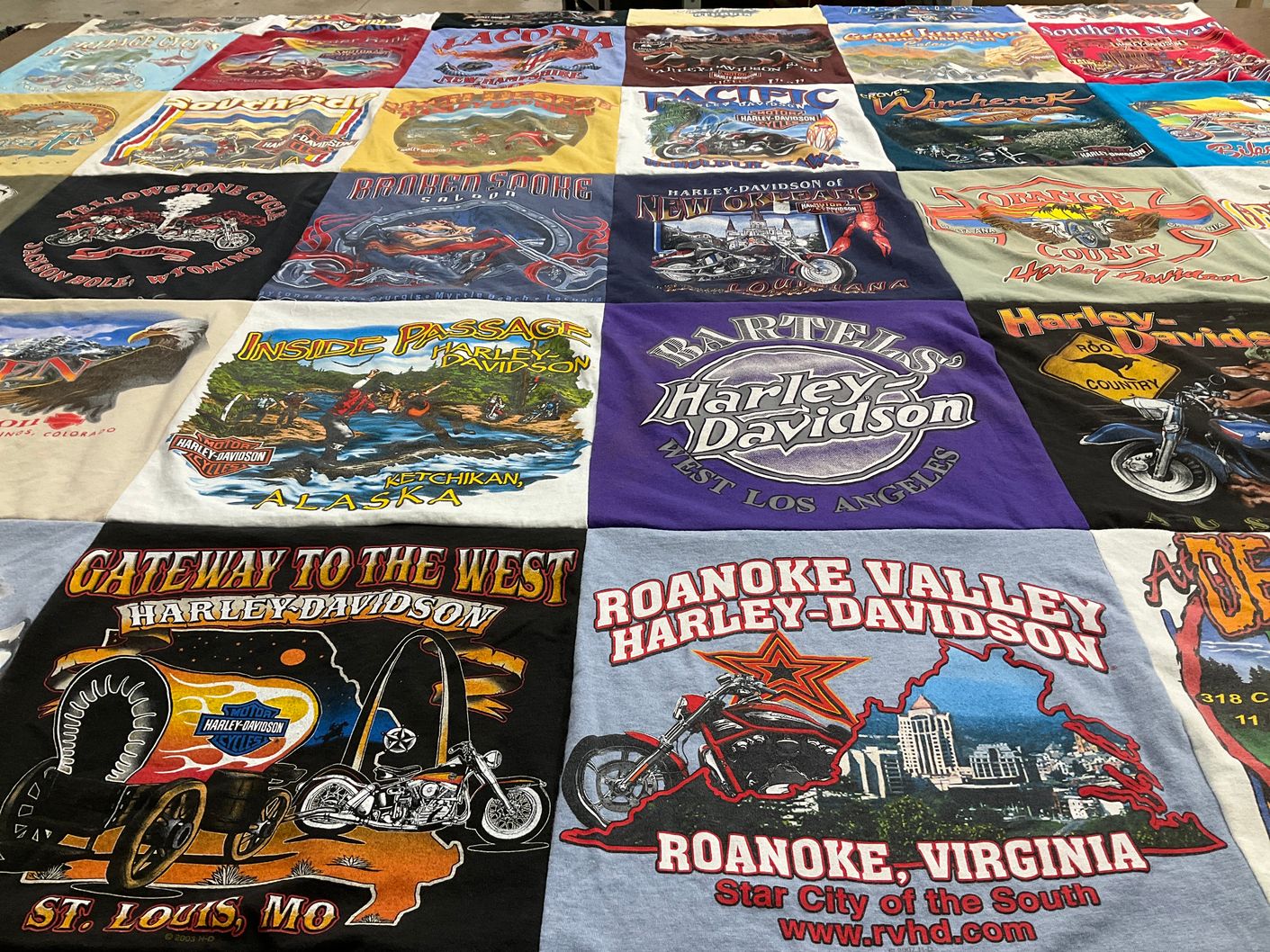 T-shirt quilt with motorcycling, travel themes by Bob from NC