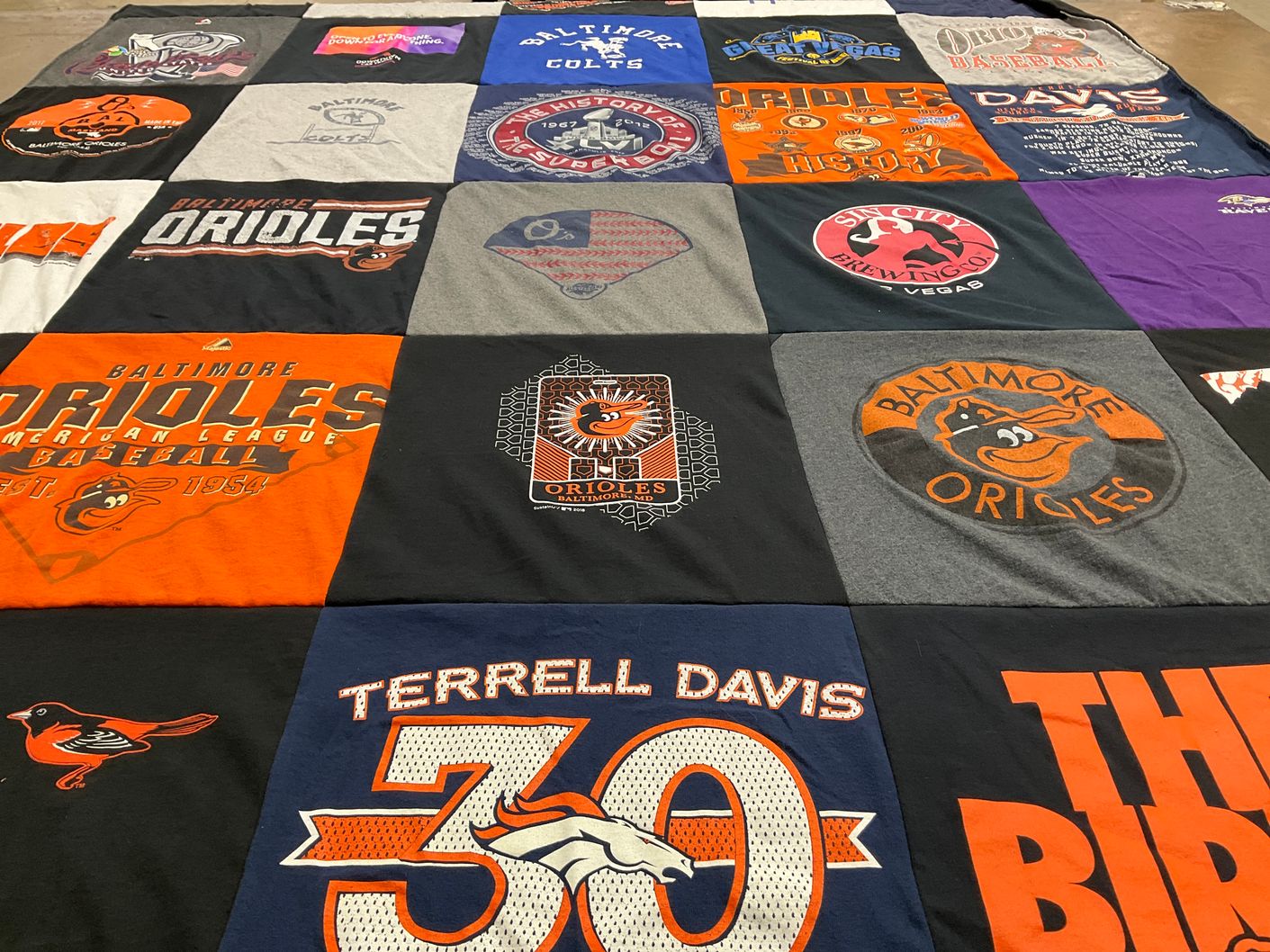 T-shirt quilt featuring baltimore orioles, denver broncos by Gary from CO