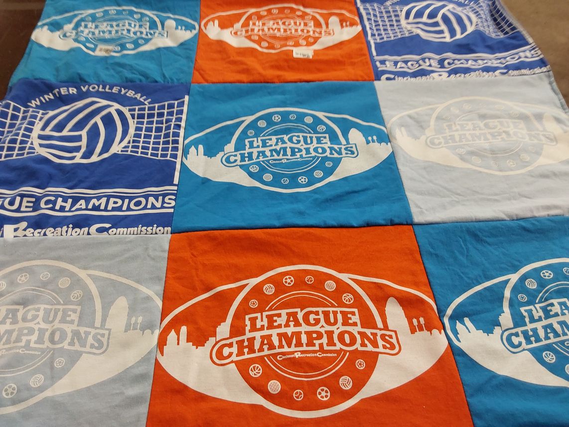 T-shirt quilt with volleyball, sports themes by Michelle from OH