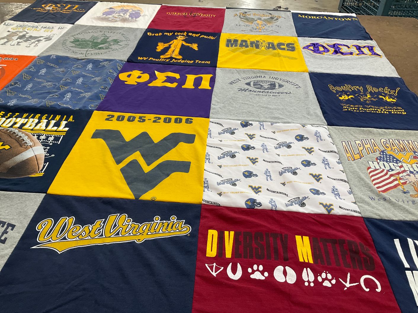 T-shirt quilt featuring west virginia university mountaineers by Jenna from OH