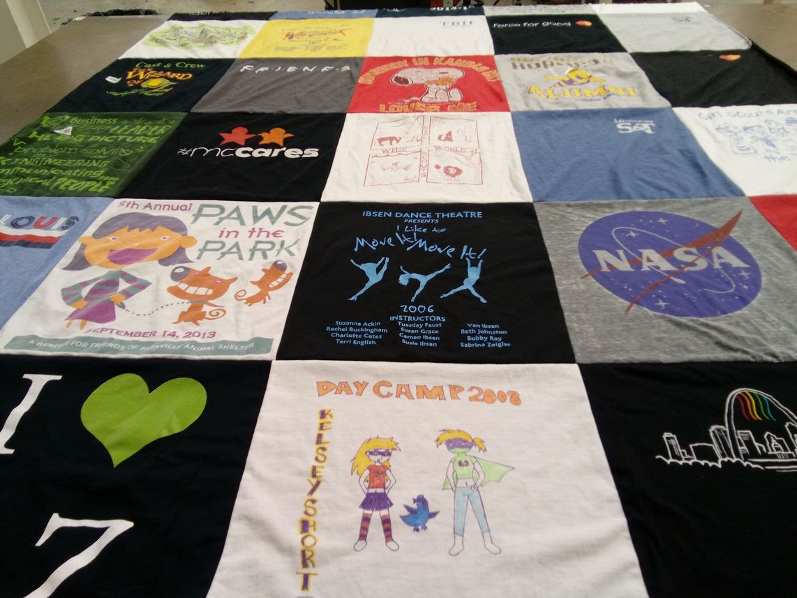 T-shirt quilt with animal shelters, dance themes by Dixie from MO