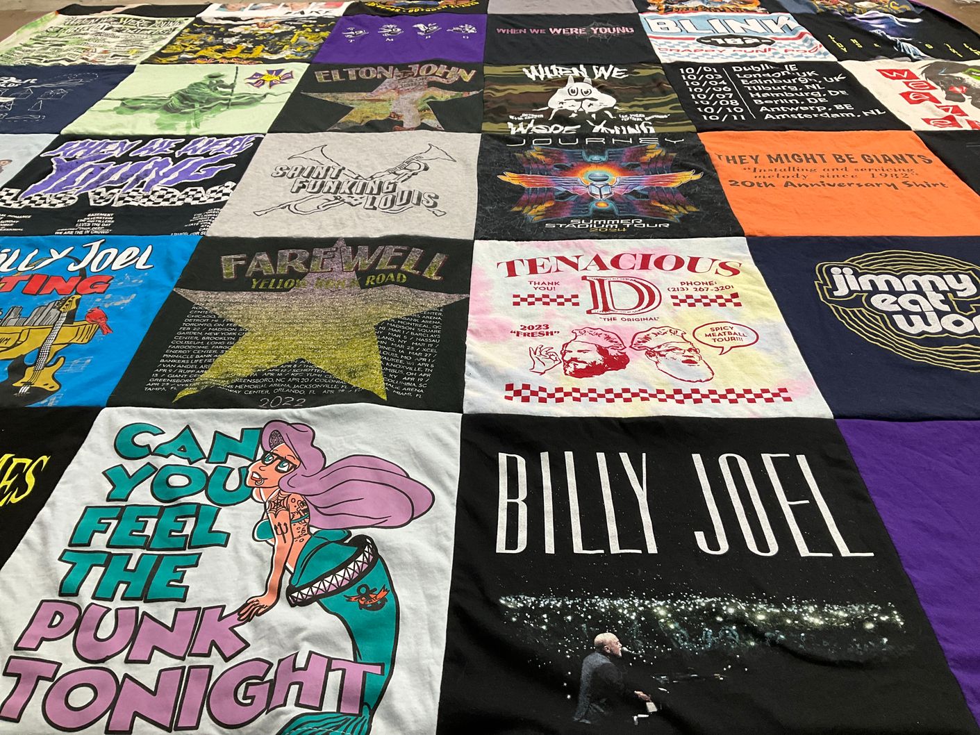 T-shirt quilt with music, concerts themes by Melissa from MO