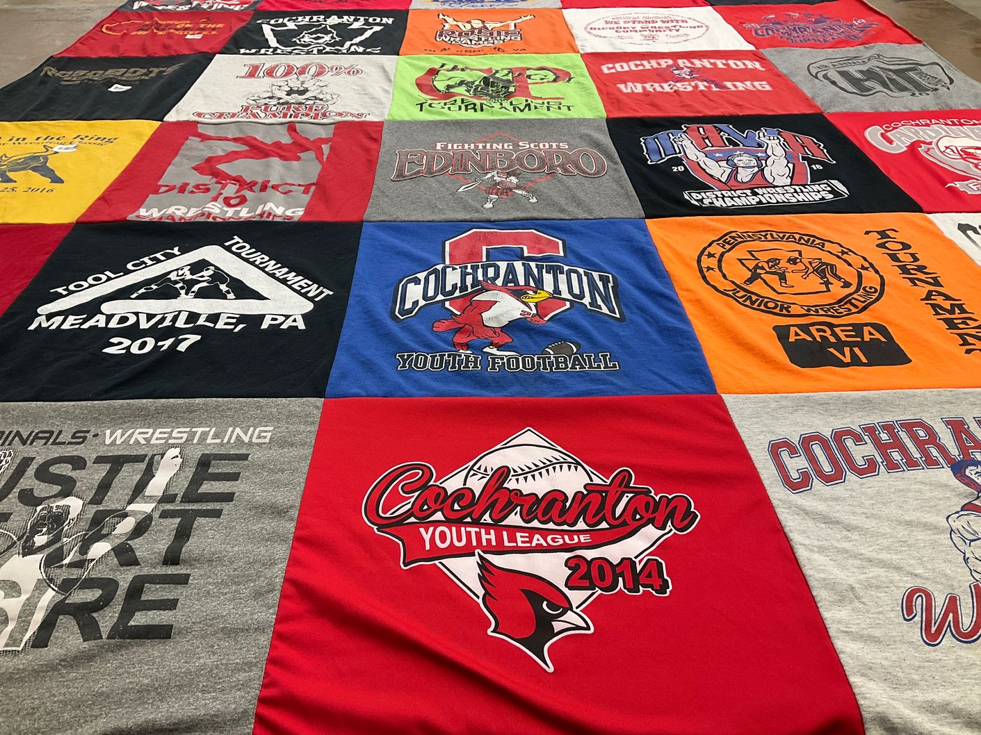 T-shirt quilt featuring cochranton youth football, cochranton wrestling by Stacey from PA