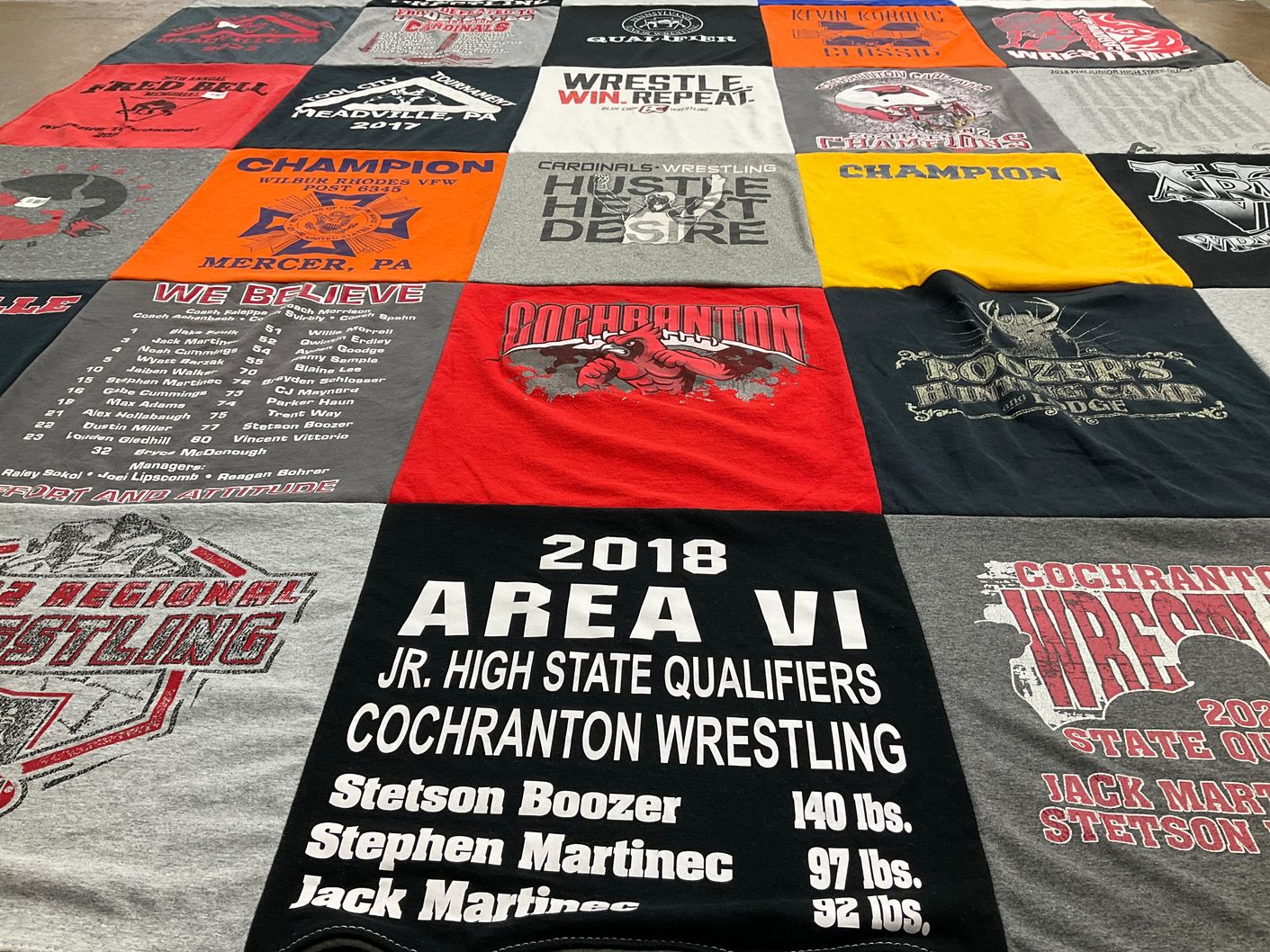 T-shirt quilt featuring cochranton wrestling by Stacey from PA