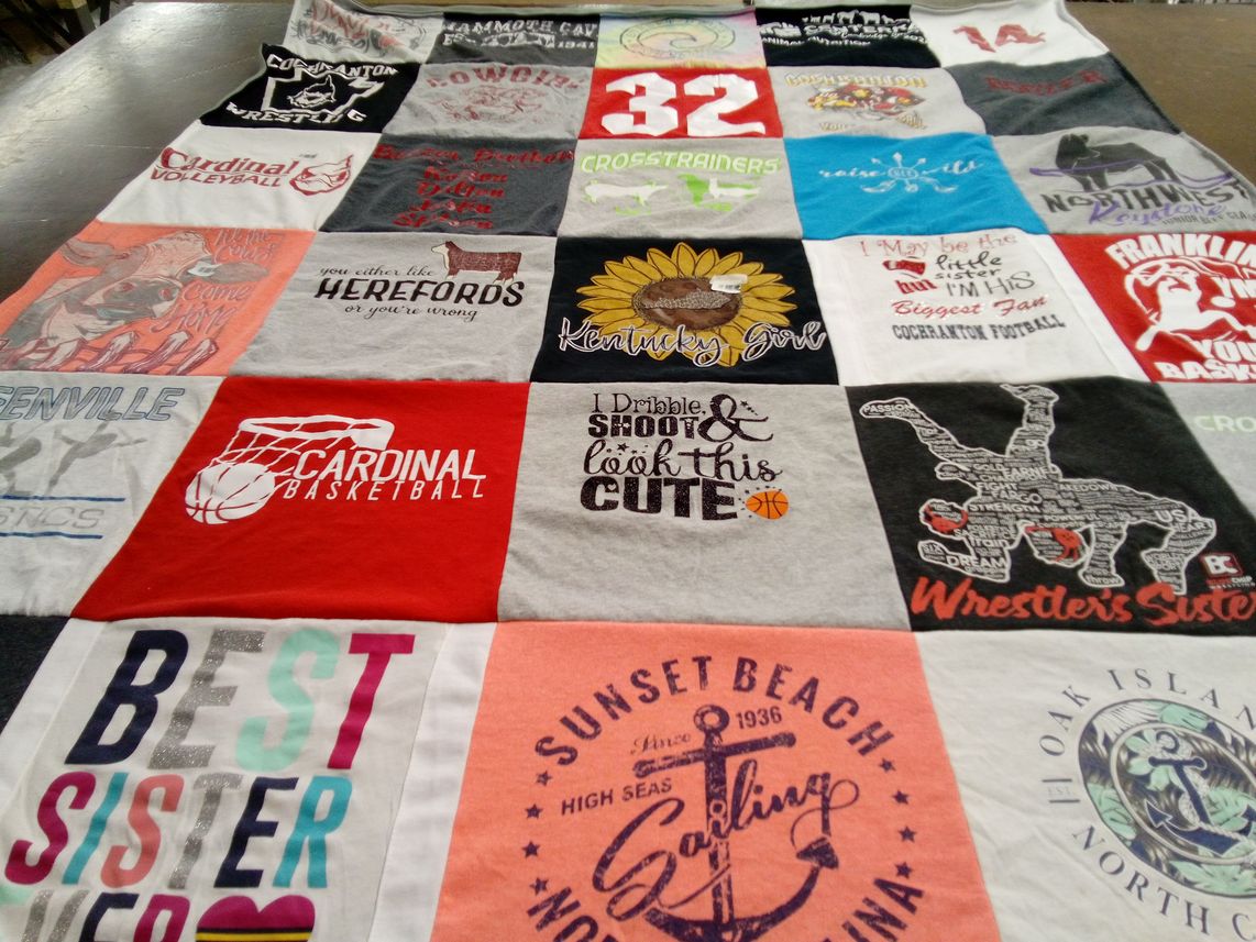 T-shirt quilt featuring cardinal basketball, cobert champion wrestling club by Stacey from PA