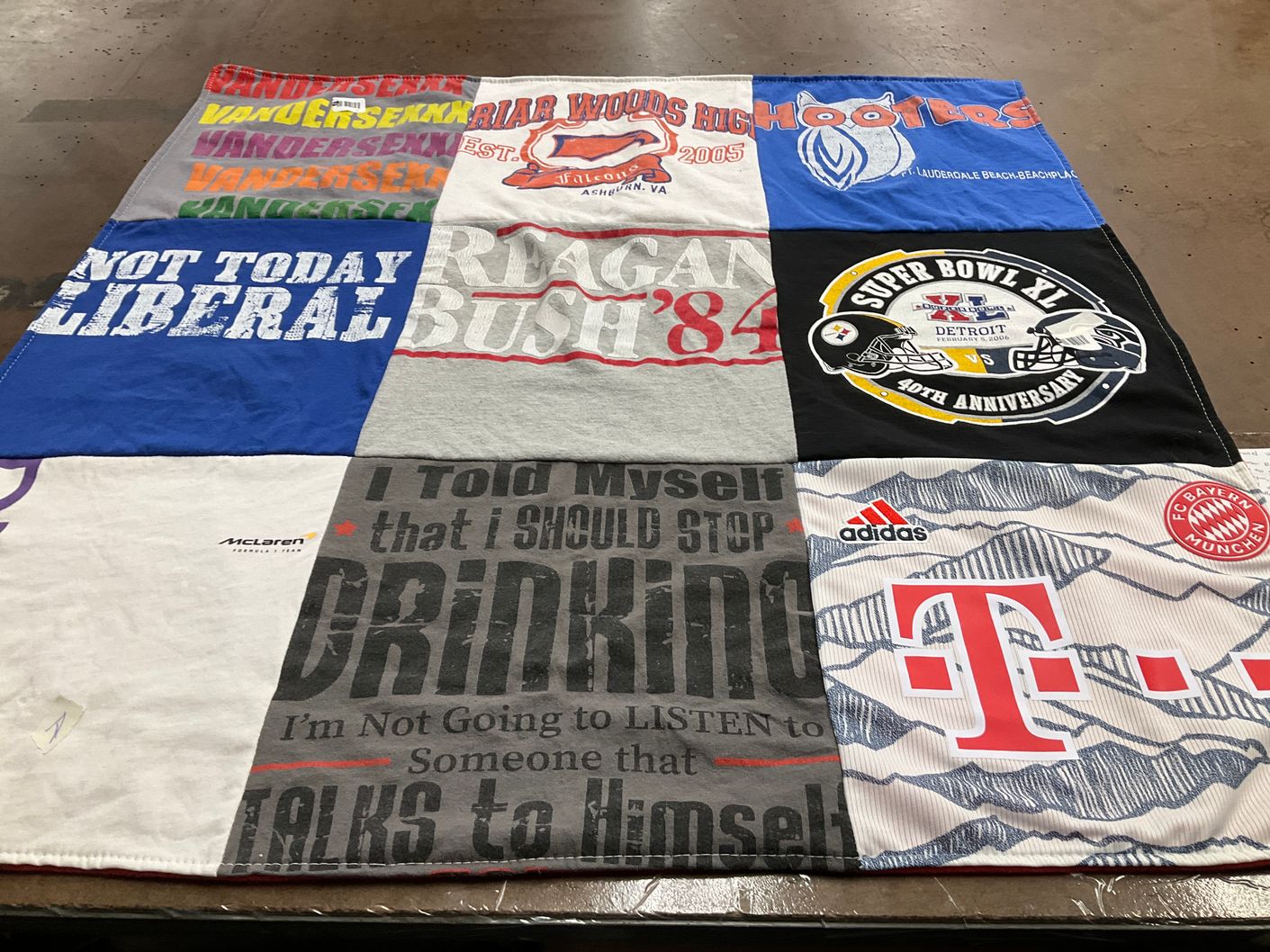 T-shirt quilt with politics, sports themes by Catherine from FL