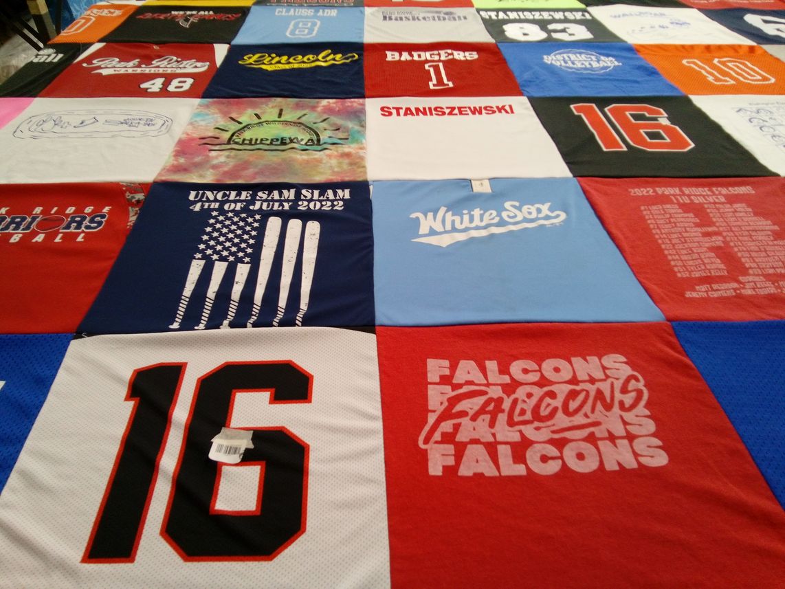 T-shirt quilt featuring park ridge falcons, lincoln warriors by Sara from IL